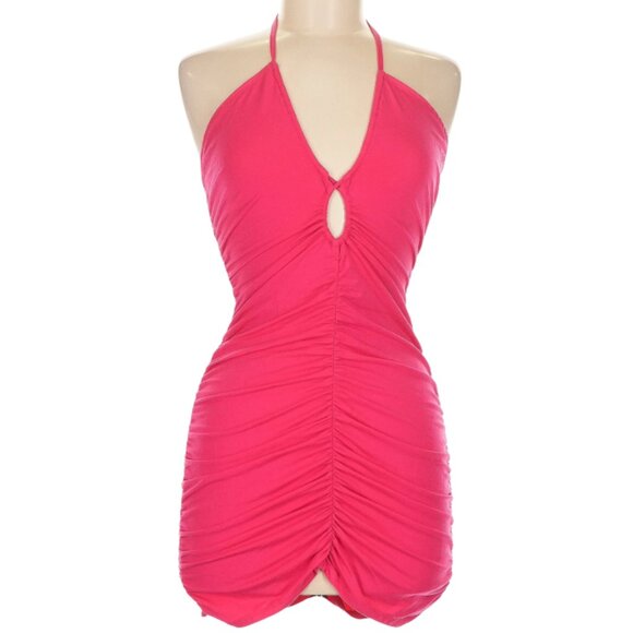 Reformation Dresses & Skirts - Reformation Dixon Halter Mini Dress Hot Pink Ruched Keyhole‎ Size M Sustainable